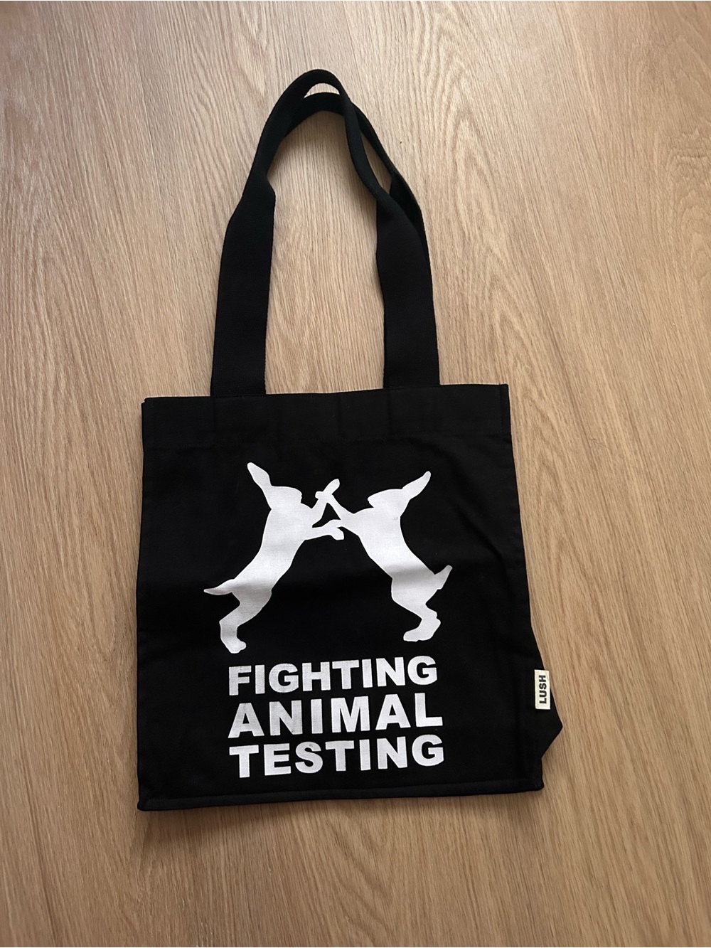 Lush Black Tote Bag with White Graphic